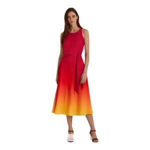 Lauren Ralph Lauren Women Dress‎ Ombre Georgette Size 4 Yellow Pink Midi